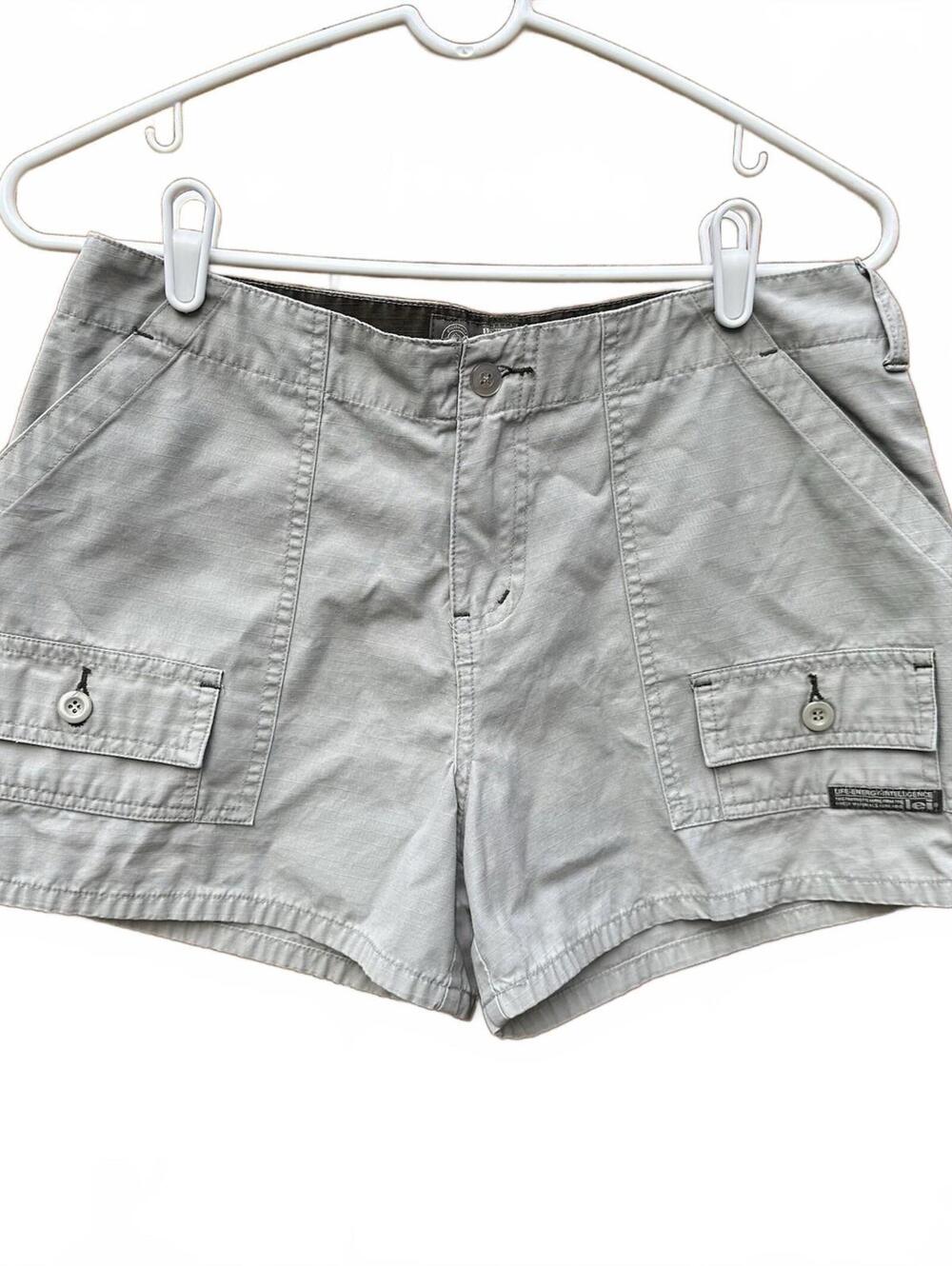 Y2k lei Khaki Cargo Utility Rip Stop mini Shorts camp Outdoor utility hike Sz 7